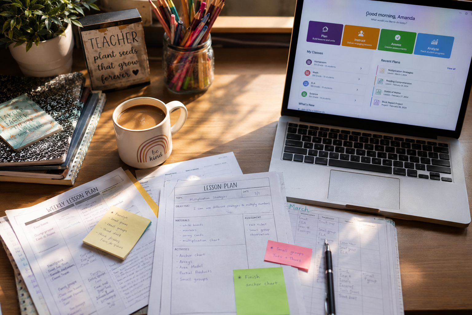 Teacher workspace showing AI-generated lesson plan